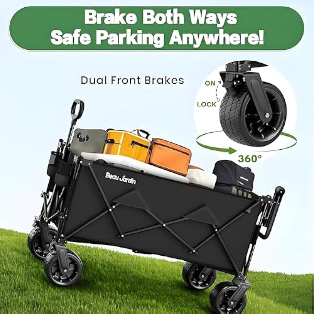 BEAU JARDIN XXL Festival Trolley Beach Cart - 220L 230KG(500LBS) Heavy Duty Folding Wagon All-Terrain Utility Wide Wheels for Camping & Shopping | Push & Pull Handle | Portable Collapsible | Black Carts & Wagons Default Title Default Title