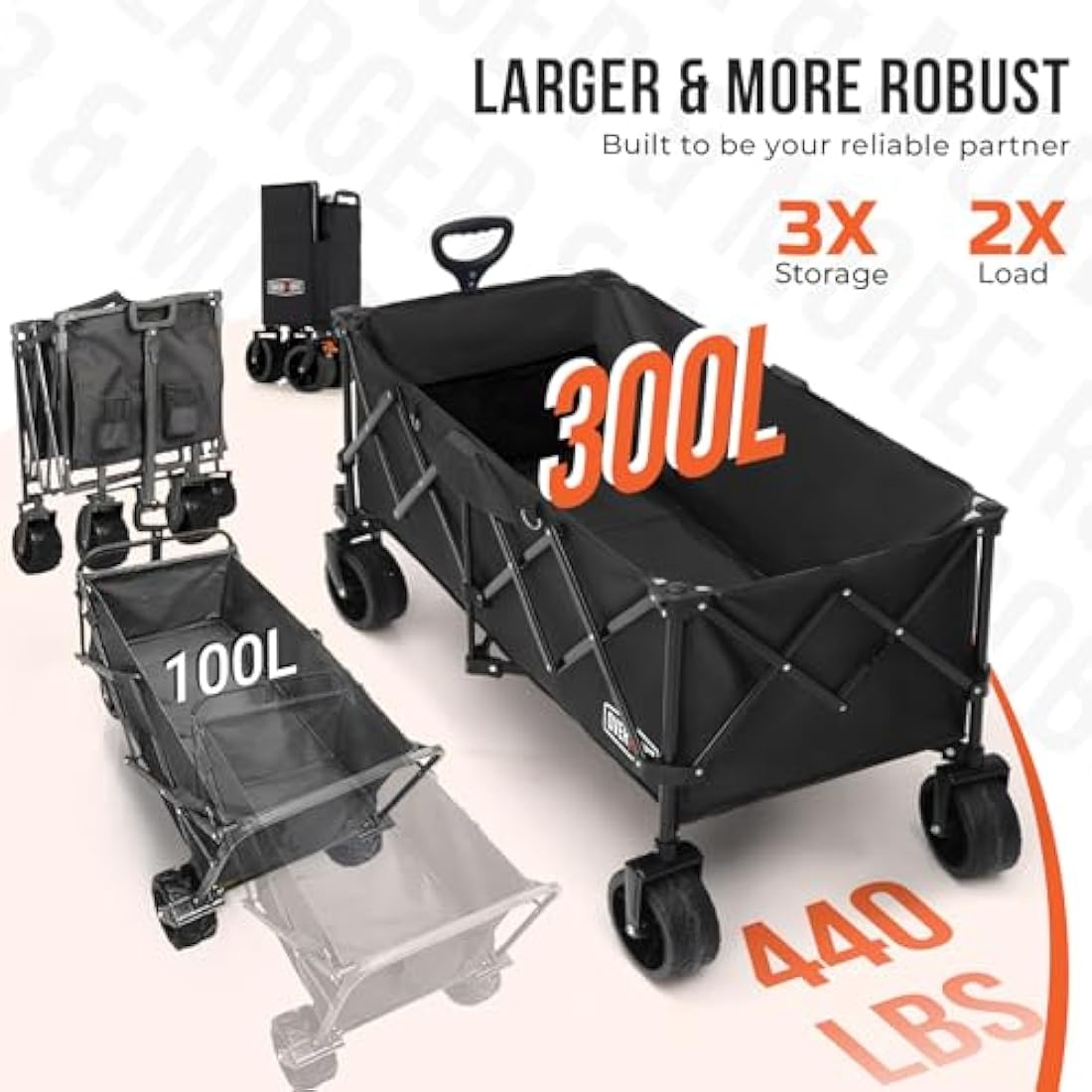 Overmont 300L Extra Large Folding Festival Trolley Cart - All-terrain Wide Wheels and Brake - Heavy Duty Cart Load up 200KG - with Adjustable Handle & Cover Bag - Wagon for Beach Camping Garden Carts & Wagons Default Title Default Title
