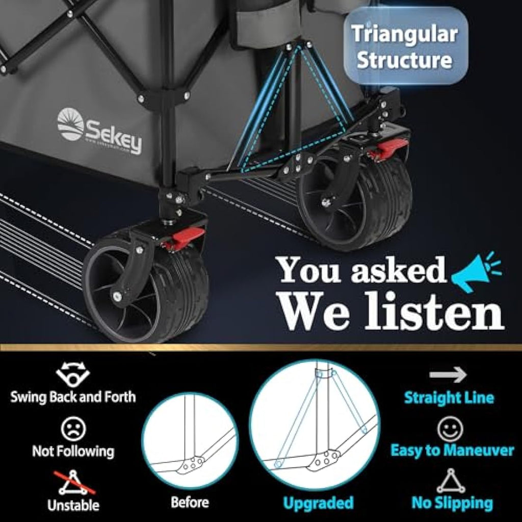 Sekey 200L Folding Festival Trolley with All-Terrain Extra Wide Wheels and Brake, Heavy-Duty Cart Loadable up to 150KG, Patented Four-Directional Foldable Design, Wagon for Beach Camping Outdoor, Grey Carts & Wagons Default Title Default Title
