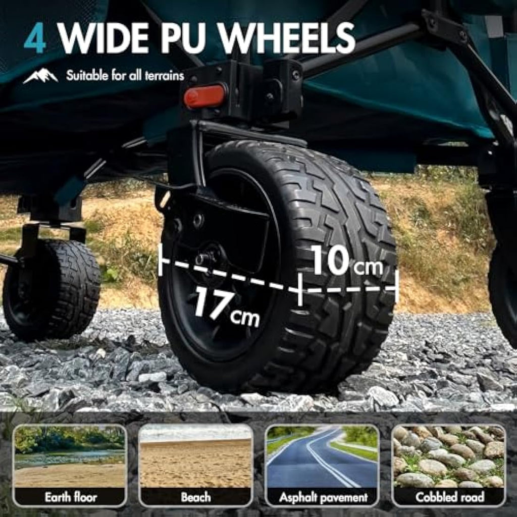 Portal Festival Trolley with Adjustable Tailgate Brakes 300L Beach Trolley for Sand with Big Wheels Camping Cart Heavy Duty Folding Wagon Collapsible Trailer Buggy for Garden Event Carts & Wagons Default Title Default Title
