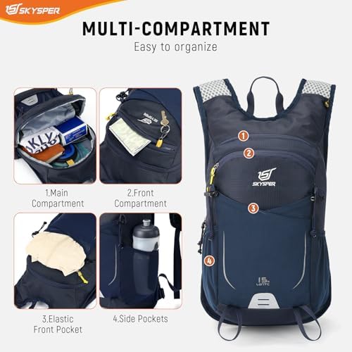 SKYSPER 15L Hiking Backpack Small Travel Daypack Breathable Lightweight Day Hike Rucksack with Shoulder Pocket Women Men Internal Frame Backpacks Default Title Default Title