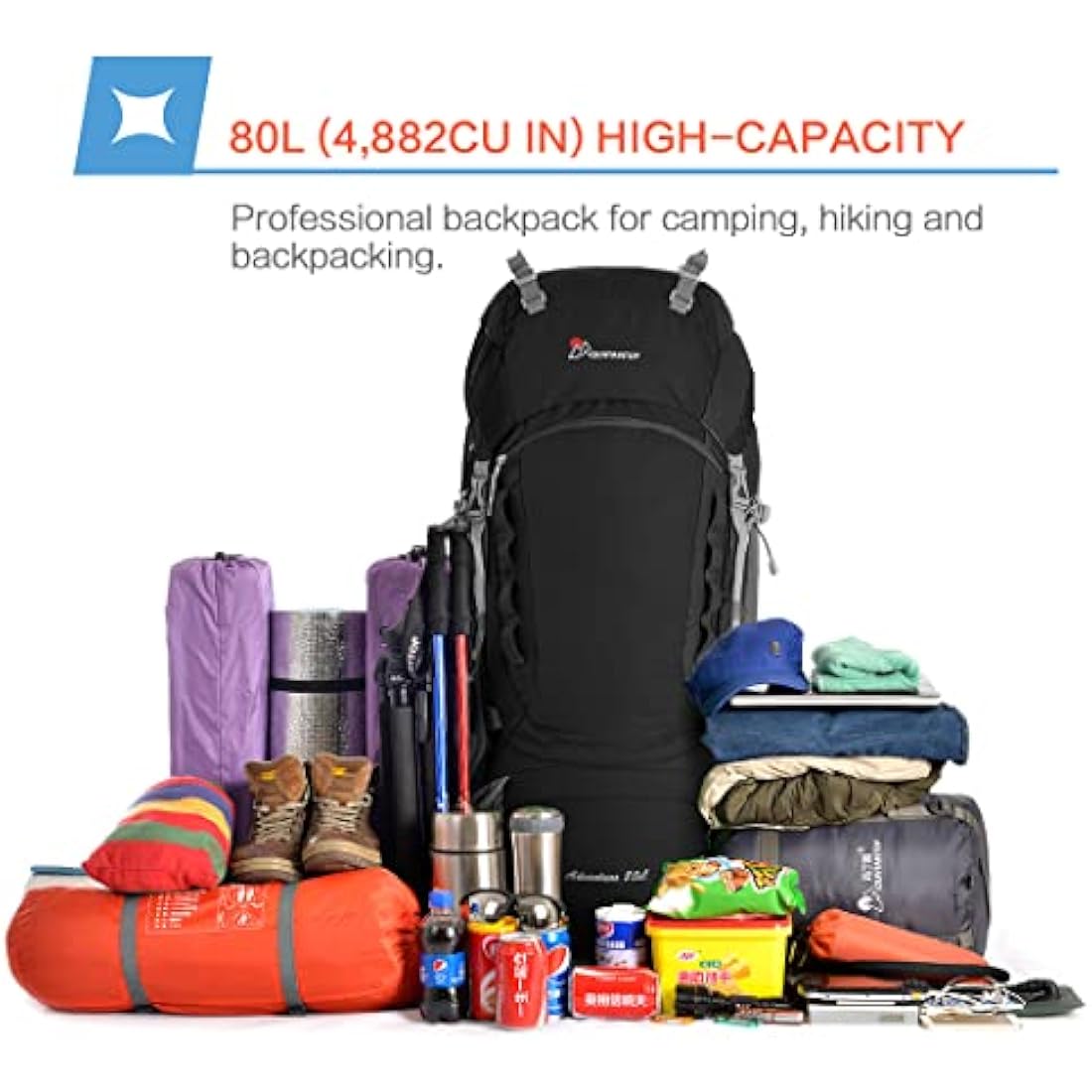 MOUNTAINTOP Hiking Backpack 80L Waterproof Mountaineering Backpack Large Camping Trekking Rucksack Multifunctional Climbing with Rain Cover External Frame Backpacks Default Title Default Title