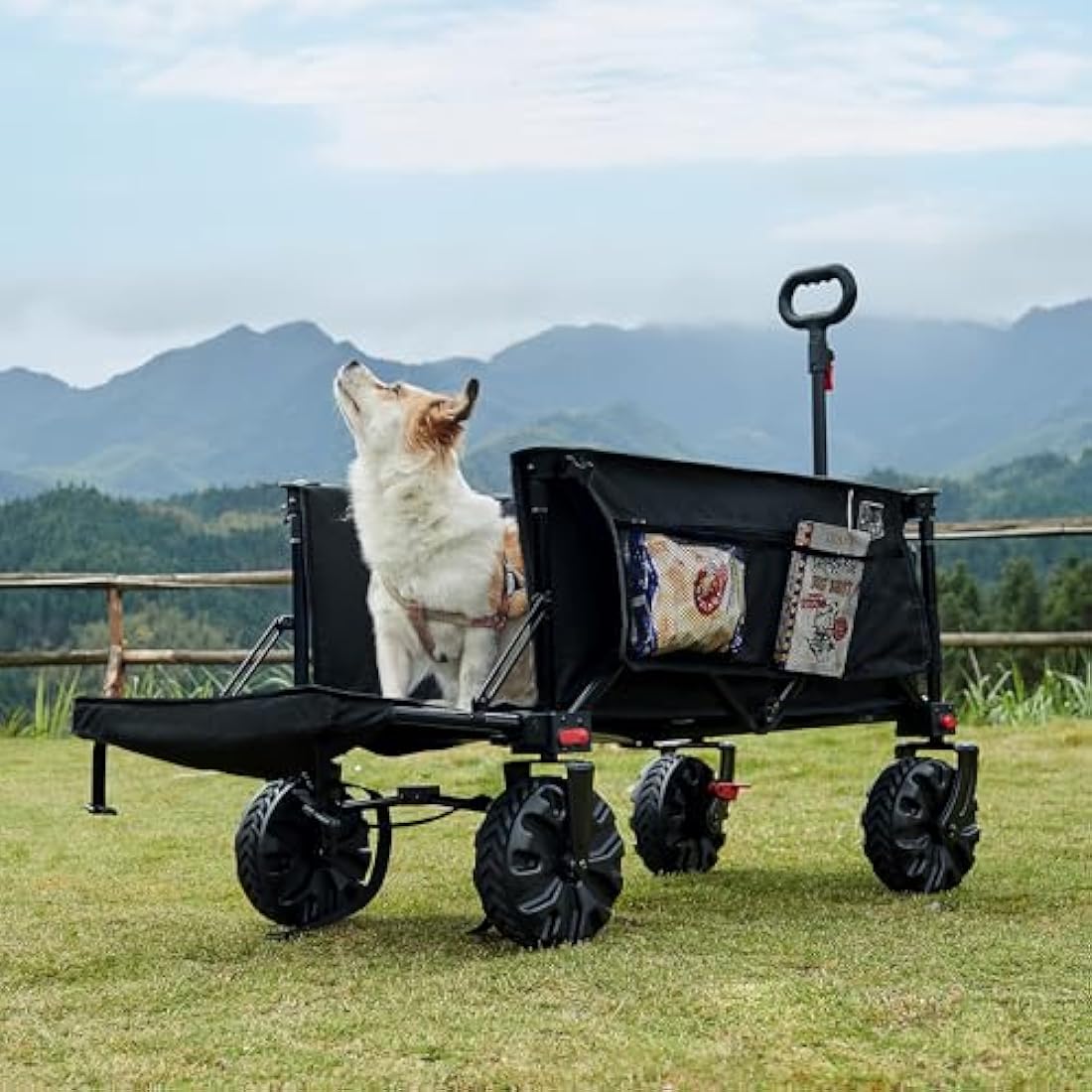 TIMBER RIDGE Festival Trolley 300L with Brakes, Folding Beach Trolley Cart with Tailgate, 135kg Collapsible Wagon Detachable Wide Wheels & Adjustable Handle for Outdoor Camping Garden, Black Carts & Wagons Default Title Default Title
