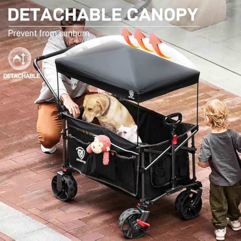 EVER ADVANCED 225L Festival Trolley on Wheels with Removable Canopy, 150KG Heavy Duty Camping Trolley, Push & Pull Beach Cart with 3 Large Pockets, Garden Folding wagon Fishing Carts & Wagons Default Title Default Title