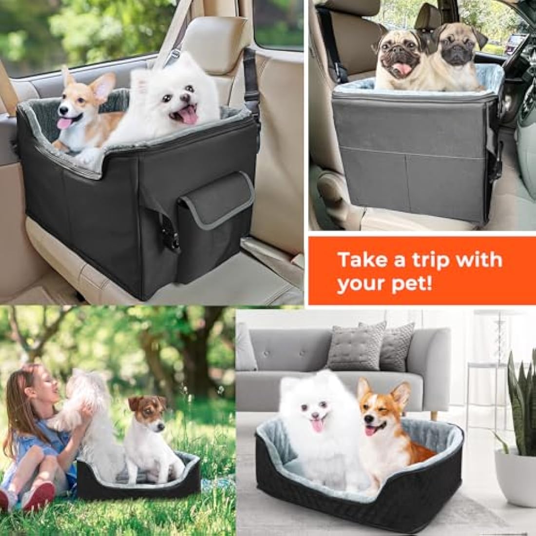 Babenest Dog Booster Car Seat, Extra Stable Pet Booster for Small to Medium-Sized Dogs Cats with Safety Leash, Washable Puppy Travel Car Seat Protector with Storage Pocket for Back Front Seat(M Black） Booster & Car Seats Default Title Default Title