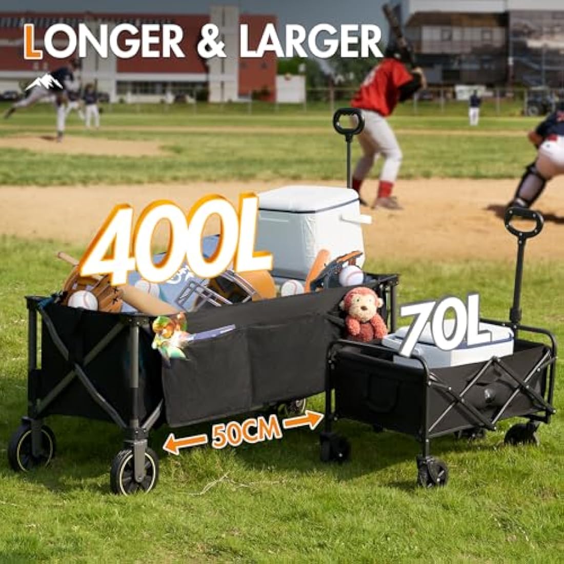 Portal 400L Festival Trolley on Wheels XXL Extended with Brakes Camping Trolley Cart Heavy Duty Beach Wagon Longer Pull along Collapsible Garden Cart Hand Truck Trailer Buggy for Fishing Picnic 160KG Carts & Wagons Default Title Default Title