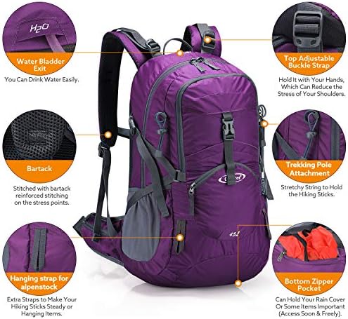 G4Free 45L Hiking Backpacks with Rain Cover Waterproof Trekking Backpack Travel Backpack Outdoor Camping Mountaineering Hiking for Men Women Internal Frame Backpacks Default Title Default Title