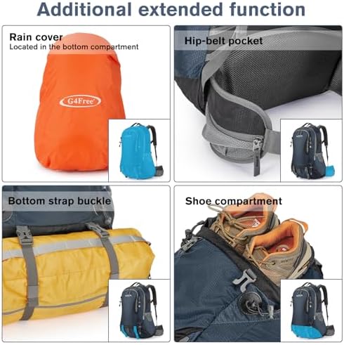 G4Free Hiking Backpack 50L Waterproof Backpack with Rain Cover for Mountaineering Travel Camping Trekking Outdoor Sports for Men Women Internal Frame Backpacks Default Title Default Title