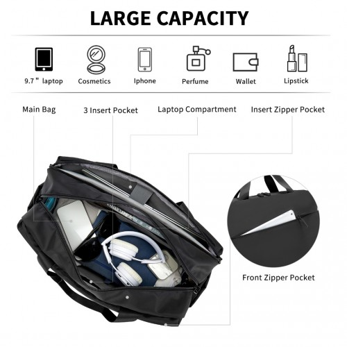 TVK2444 - Kono Water-Resistant Travel Bag with Laptop Sleeve Multi-Functional Tote for Business and Weekend Large Capacity for Men and Women - Black Default Title Default Title