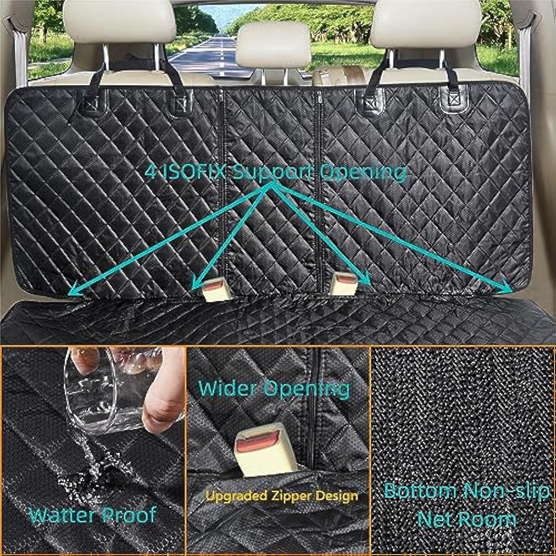 ANOSOSPECIAL Dog Car Seat Cover for Back Seat Cover for Kids ISOFIX with Dog Seat Belt Non Stick Fur Car Seat Protector for Dogs Nonslip Water Proof Durable for Truck SUV（Black ISOFIX-Large） Seat Covers Default Title Default Title
