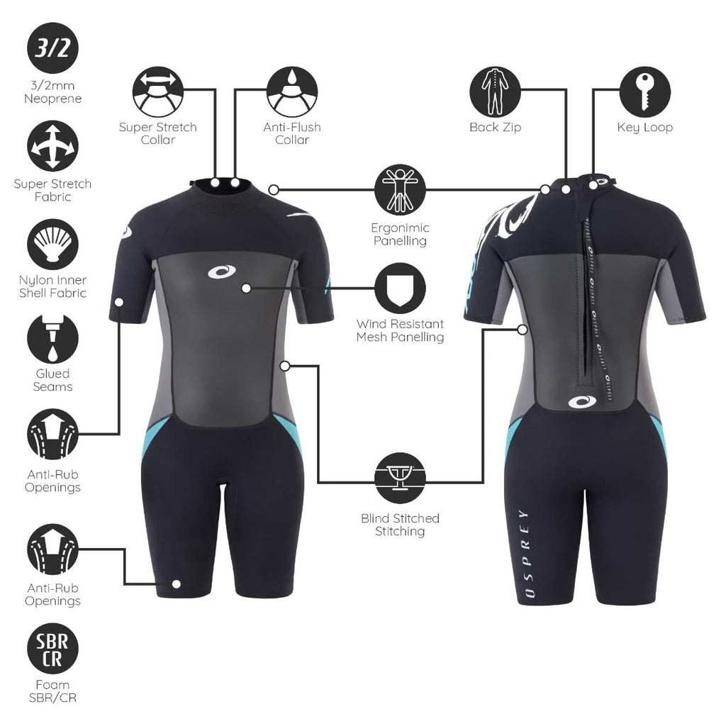 Osprey Women's Osp L - Origin Shorty Wetsuit, Black Blue, S UK