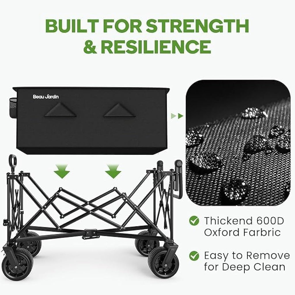 BEAU JARDIN XXL Festival Trolley Beach Cart - 220L 230KG(500LBS) Heavy Duty Folding Wagon All-Terrain Utility Wide Wheels for Camping & Shopping | Push & Pull Handle | Portable Collapsible | Black Carts & Wagons Default Title Default Title