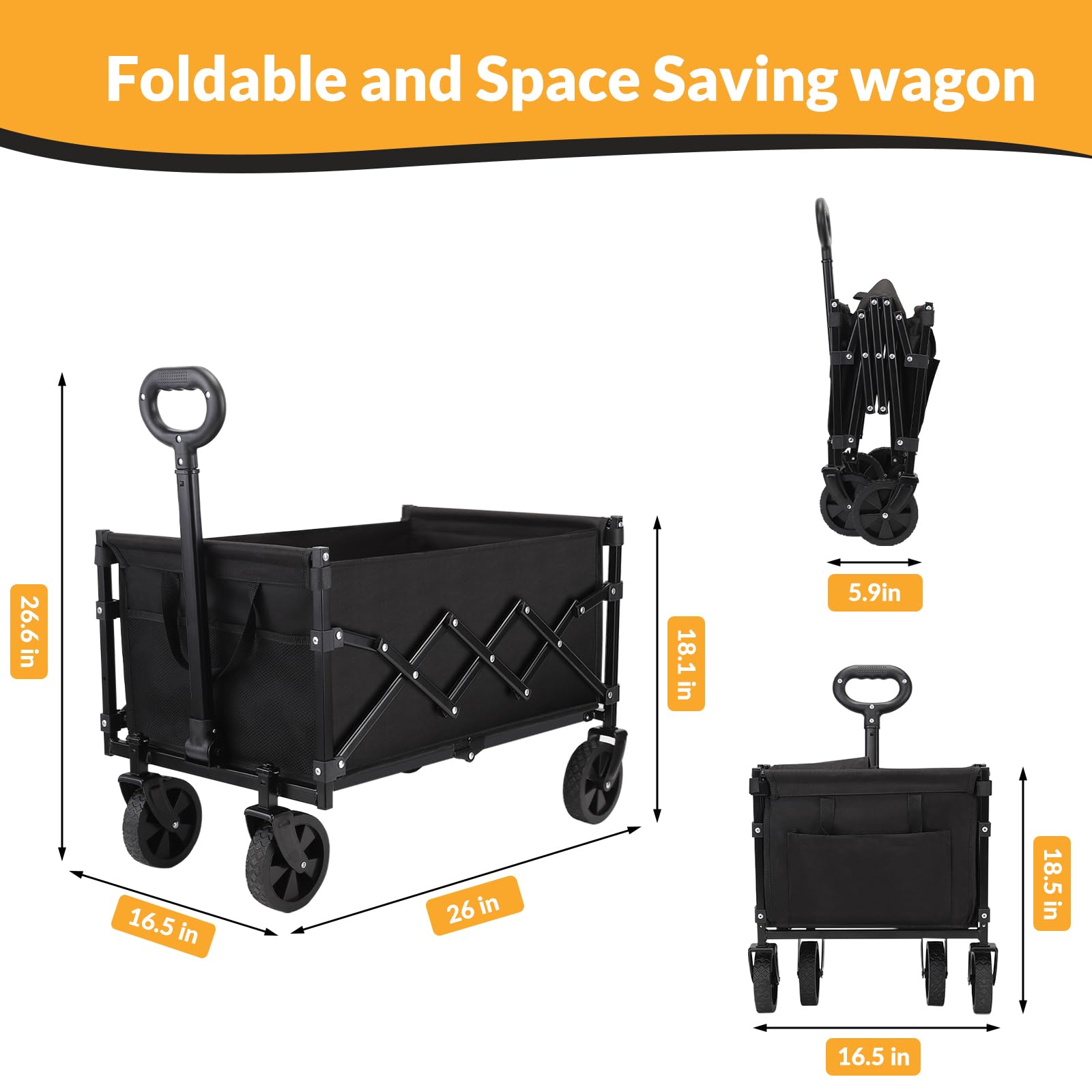 RYGEO Festival Trolley Foldable Utility Wagon Cart with Wheels and Telescopic Handle for Gardening, Camping, Shopping and Outdoor Sport Garden Tool Organisers Default Title Default Title