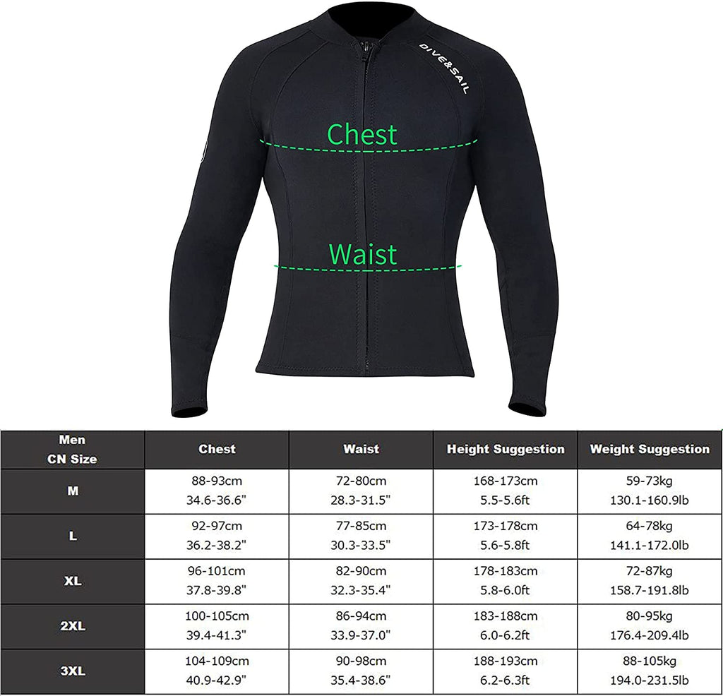EUPTE 2mm Wetsuits Women/Men Long Sleeve Jacket UPF50+ UV Protection Diving Skin Suit Top for Scuba Diving Snorkeling Surfing Swimming (men, L)
