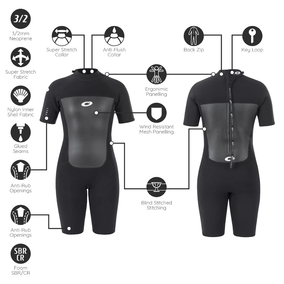 Osprey Women's Shorty 3 mm Summer Wetsuit, Adult Short Sleeve Neoprene Surfing Diving Wetsuit, Origin, Multiple Colours, S Wetsuits Default Title Default Title