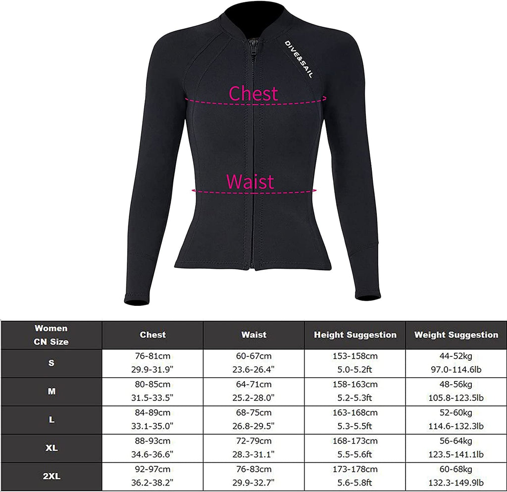 EUPTE 2mm Wetsuits Women/Men Long Sleeve Jacket UPF50+ UV Protection Diving Skin Suit Top for Scuba Diving Snorkeling Surfing Swimming (women, L)
