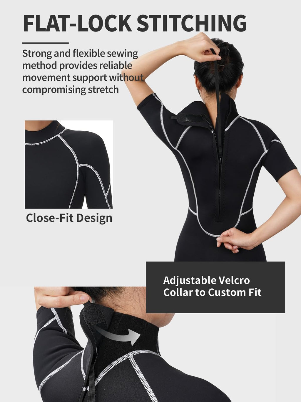 Owntop 3/2mm Shorty Wetsuit Women - Back Zip Wet Suit for Diving Surfing, Short Sleeve Diving Suits Stretch Neoprene for Water Sports, Women Black M Wetsuits Default Title Default Title