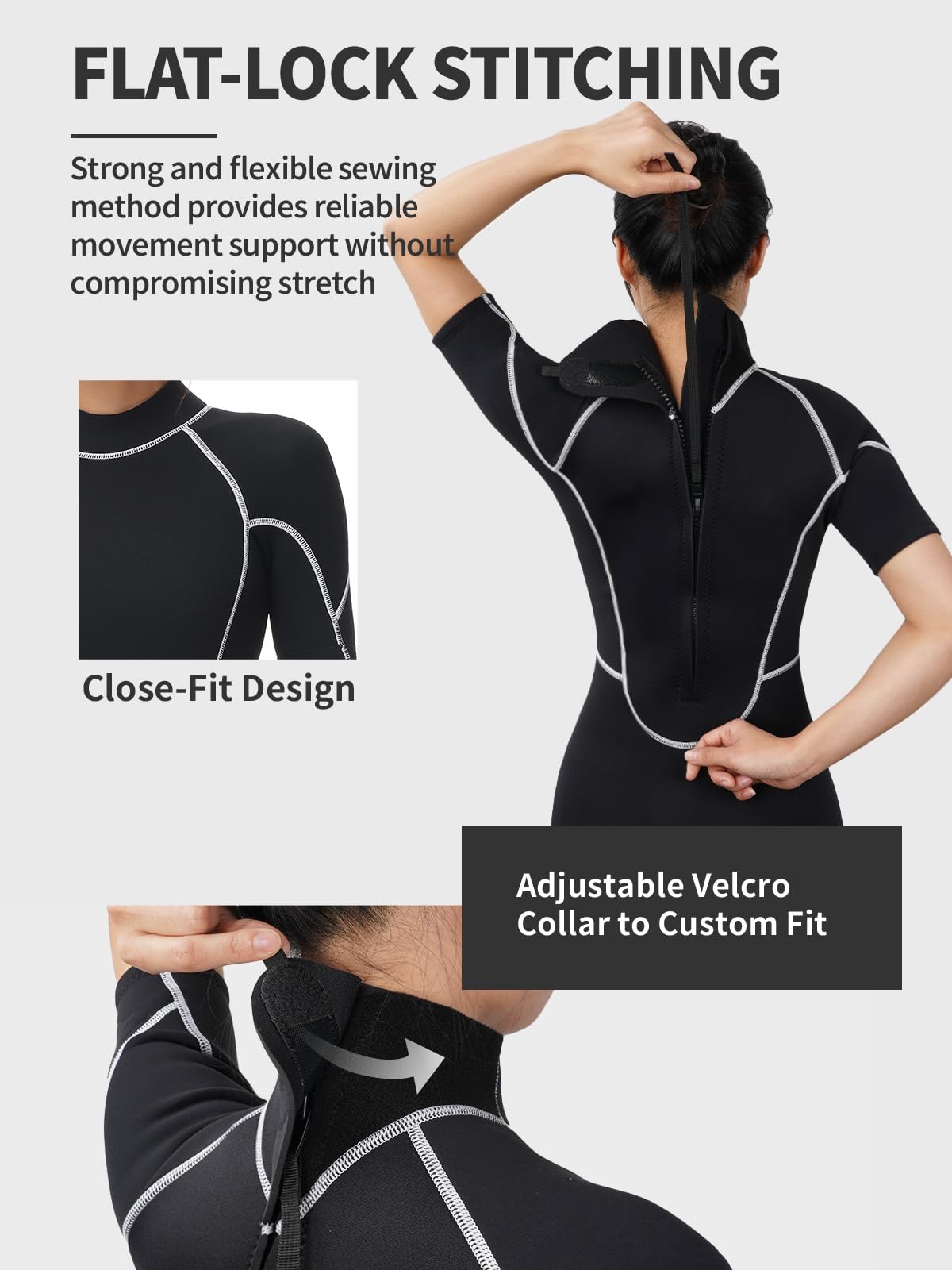 Owntop 3/2mm Shorty Wetsuit Women - Back Zip Wet Suit for Diving Surfing, Short Sleeve Diving Suits Stretch Neoprene for Water Sports, Women Black M Wetsuits Default Title Default Title