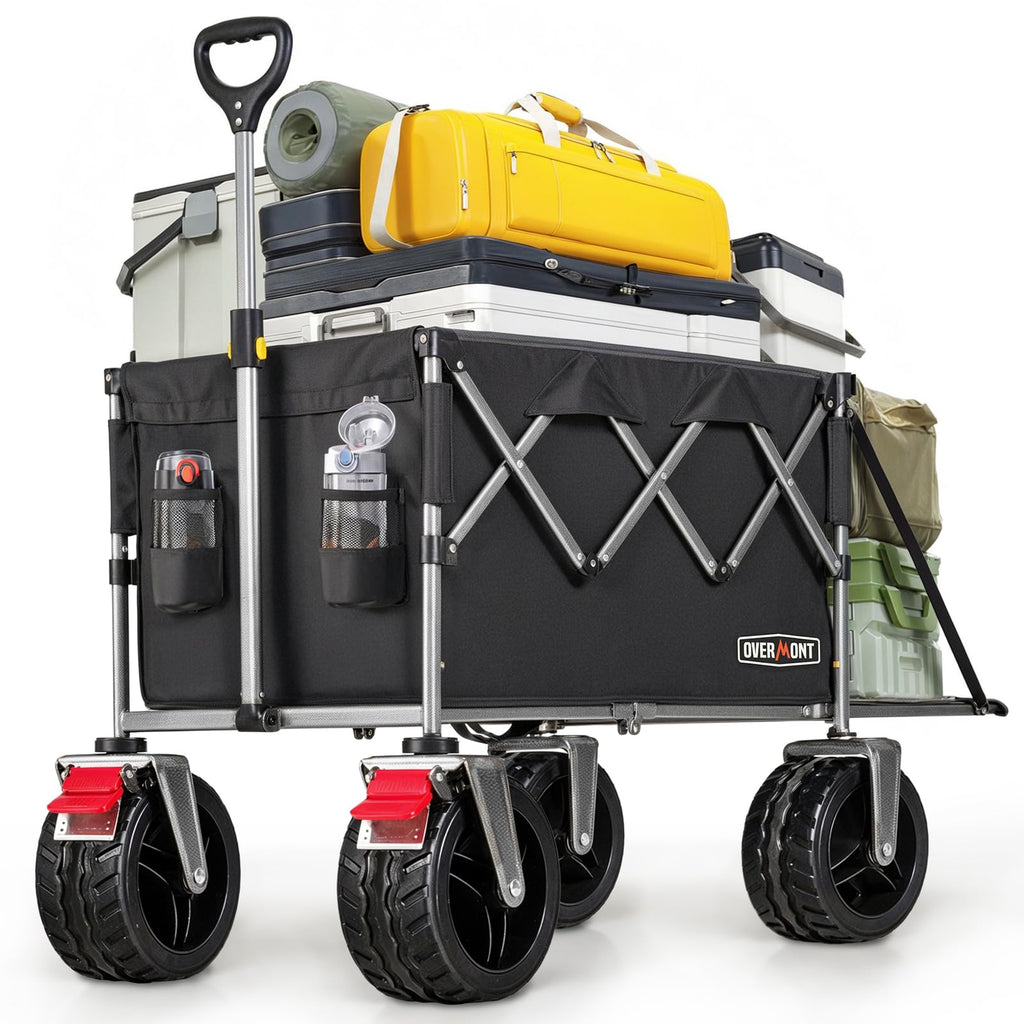 Overmont 300L Folding Festival Trolley Cart - All-terrain Extra Wide Wheels and Brake - Heavy Duty Cart Load up 150KG - with Adjustable Handle & Cover Garden Tool Organisers Default Title Default Title
