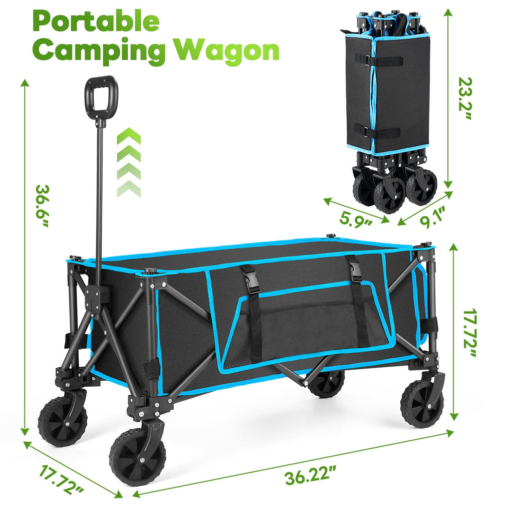 Folding Festival Trolley on Wheels - Foldable Camping Cart 150L Pull Along Garden Wagon Heavy Duty Trolley for Beach Shopping Fishing Picnic Outdoor Garden Tool Organisers Default Title Default Title