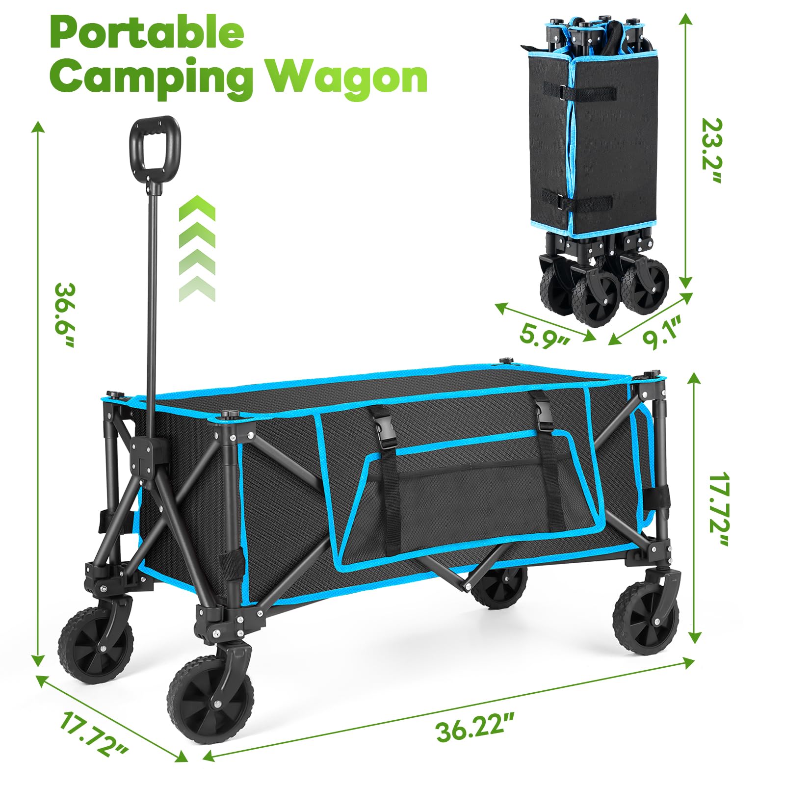 Folding Festival Trolley on Wheels - Foldable Camping Cart 150L Pull Along Garden Wagon Heavy Duty Trolley for Beach Shopping Fishing Picnic Outdoor Garden Tool Organisers Default Title Default Title