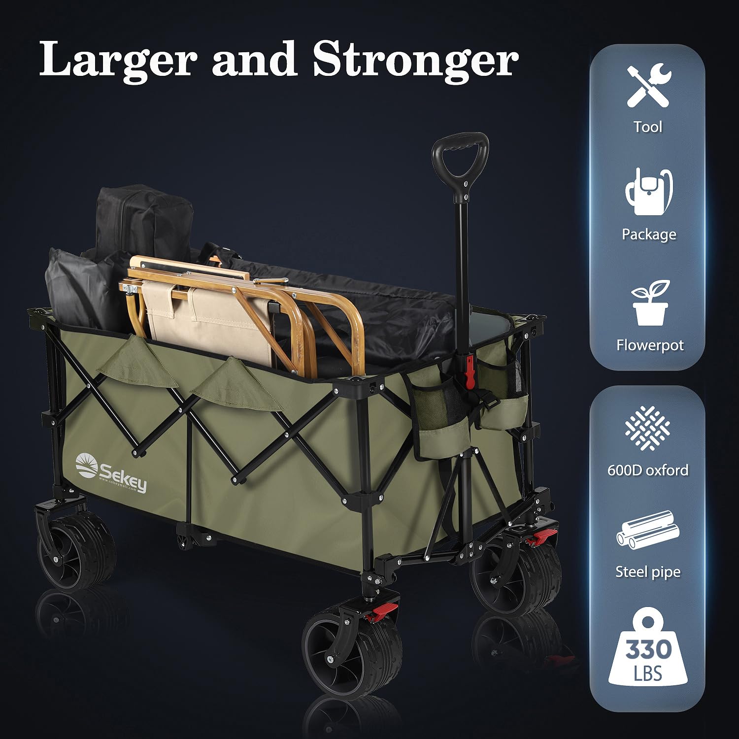 Sekey 200L Folding Festival Trolley with All-Terrain Extra Wide Wheels and Brake, Heavy-Duty Cart Loadable up to 150KG, Patented Four-Directional Garden Tool Organisers Default Title Default Title