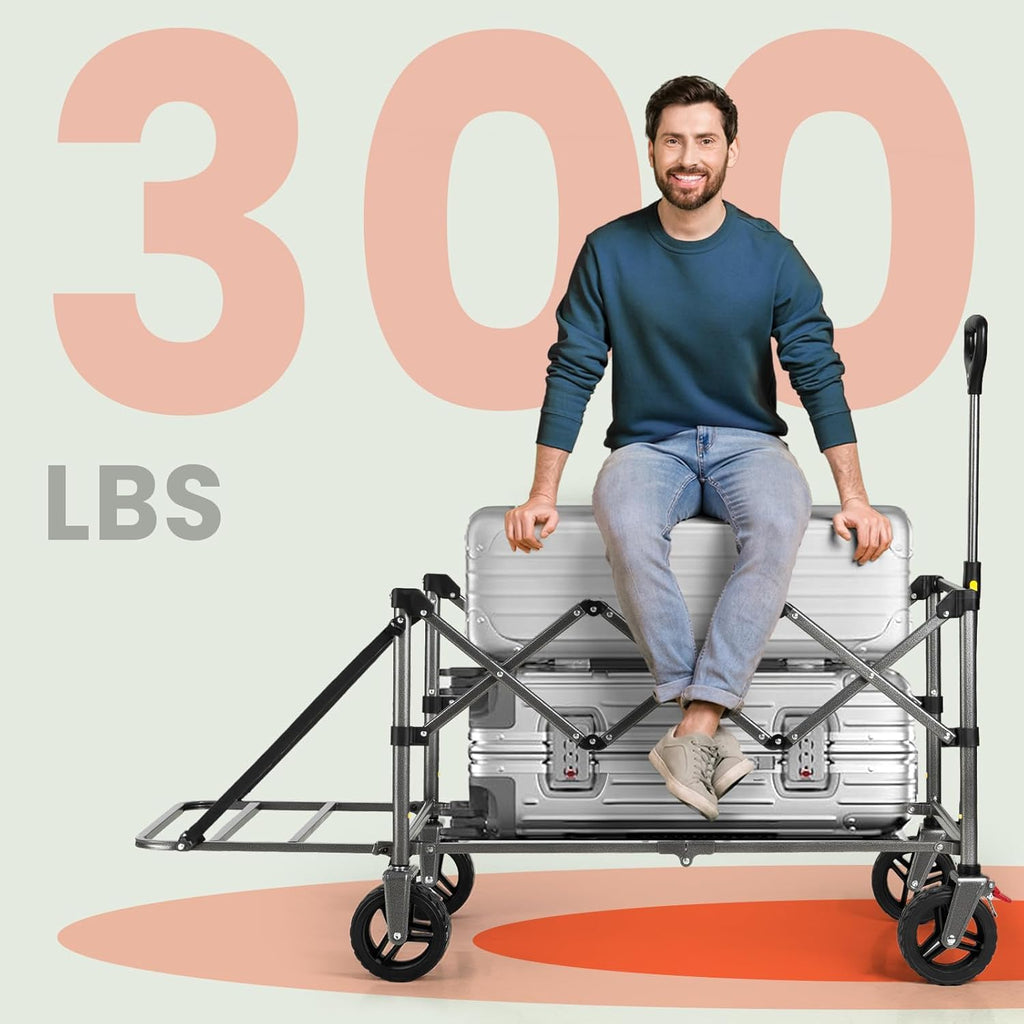 Overmont 300L Folding Festival Trolley Cart - All-terrain Extra Wide Wheels and Brake - Heavy Duty Cart Load up 150KG - with Adjustable Handle & Cover Garden Tool Organisers Default Title Default Title