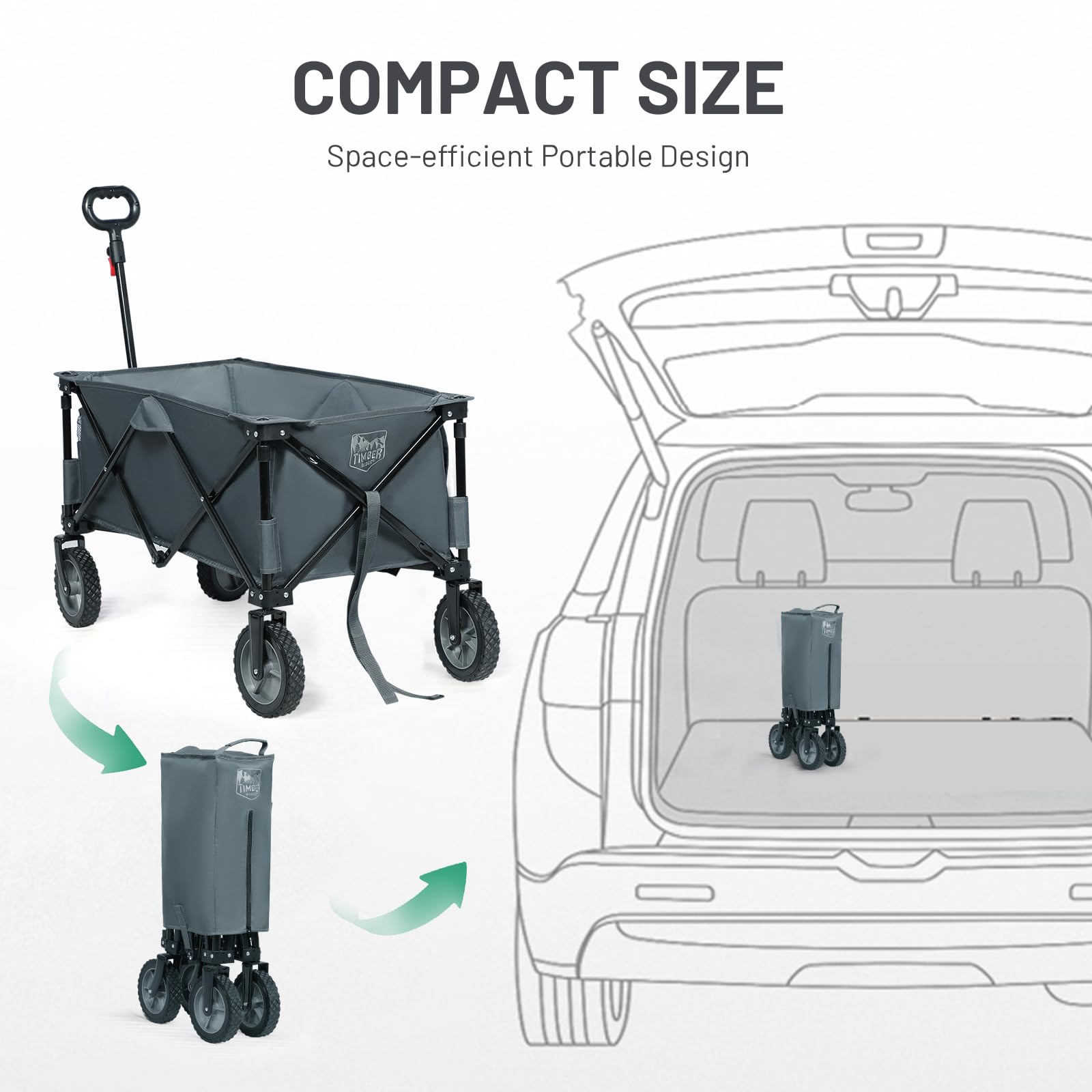 TIMBER RIDGE Festival Trolley on Wheels with Adjustable Handle, 135L Collapsible Wagon Cart for Camping Outdoor Picnic Beach Garden, Heavy Duty Garden Tool Organisers Default Title Default Title