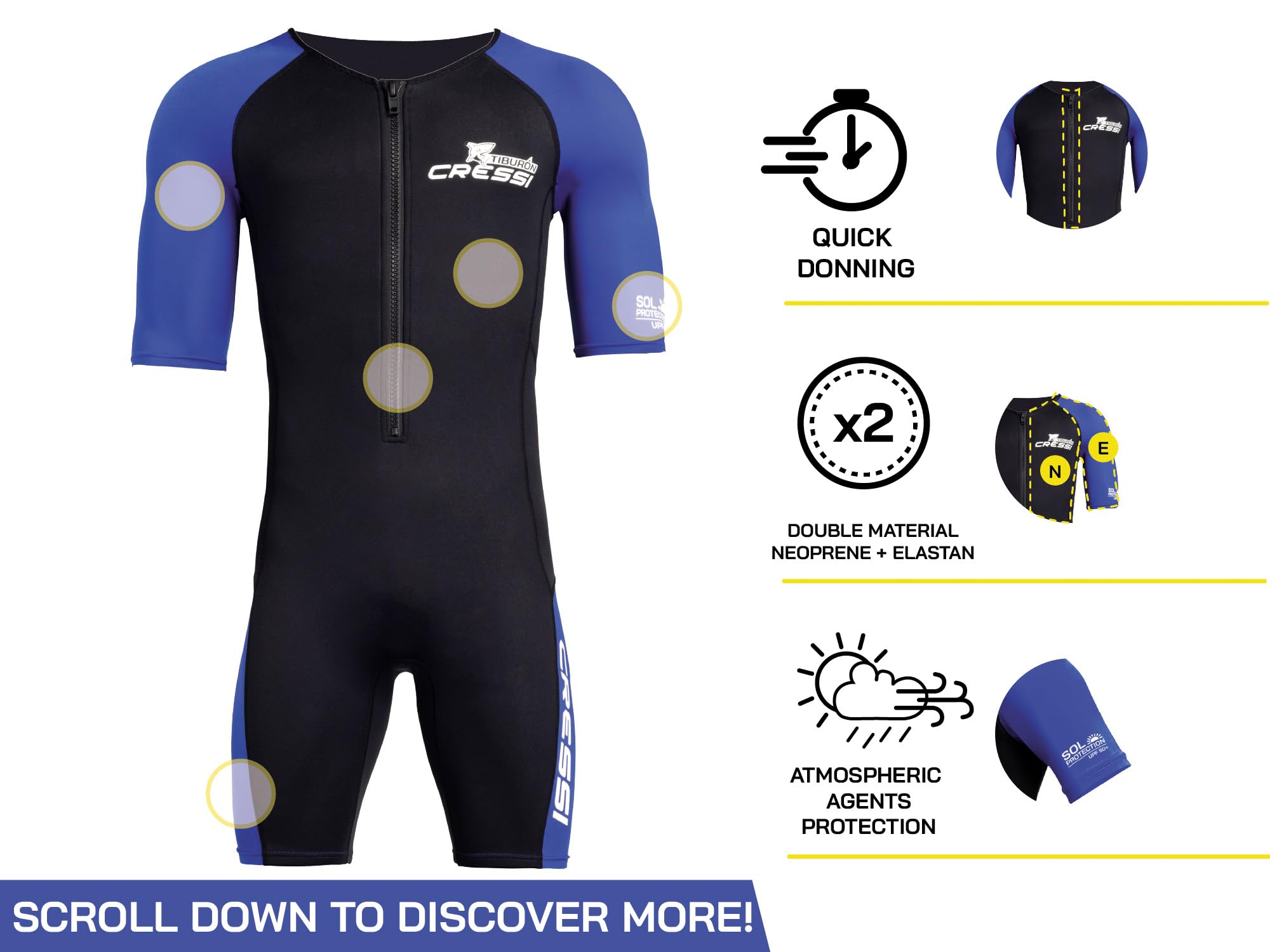 Cressi Mens Tiburon Man Monopiece 2 Mm Shorty Wetsuit, Black / Blue, XL EU Wetsuits Default Title Default Title