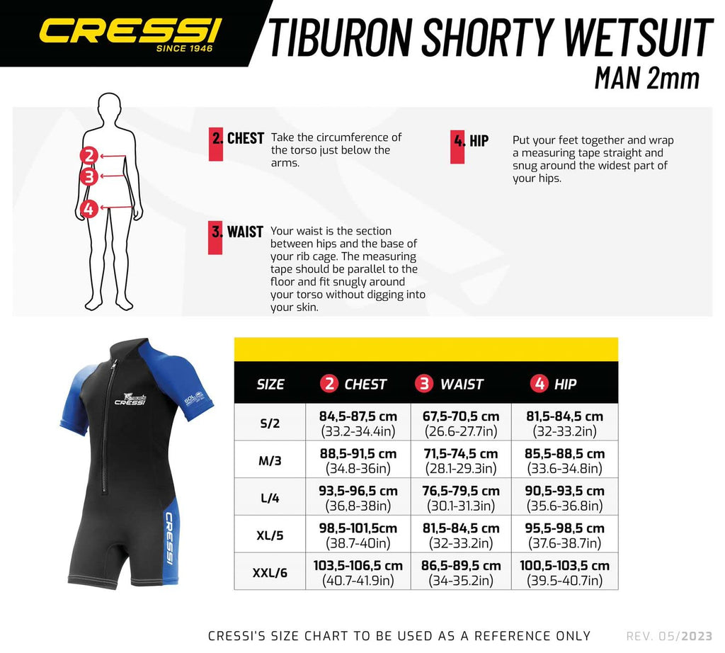 Cressi Mens Tiburon Man Monopiece 2 Mm Shorty Wetsuit, Black / Blue, XL EU Wetsuits Default Title Default Title