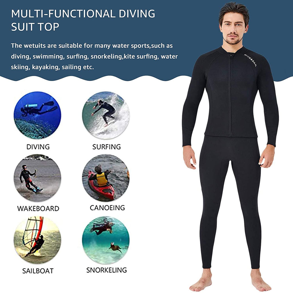 EUPTE 2mm Wetsuits Women/Men Long Sleeve Jacket UPF50+ UV Protection Diving Skin Suit Top for Scuba Diving Snorkeling Surfing Swimming (men, XL)