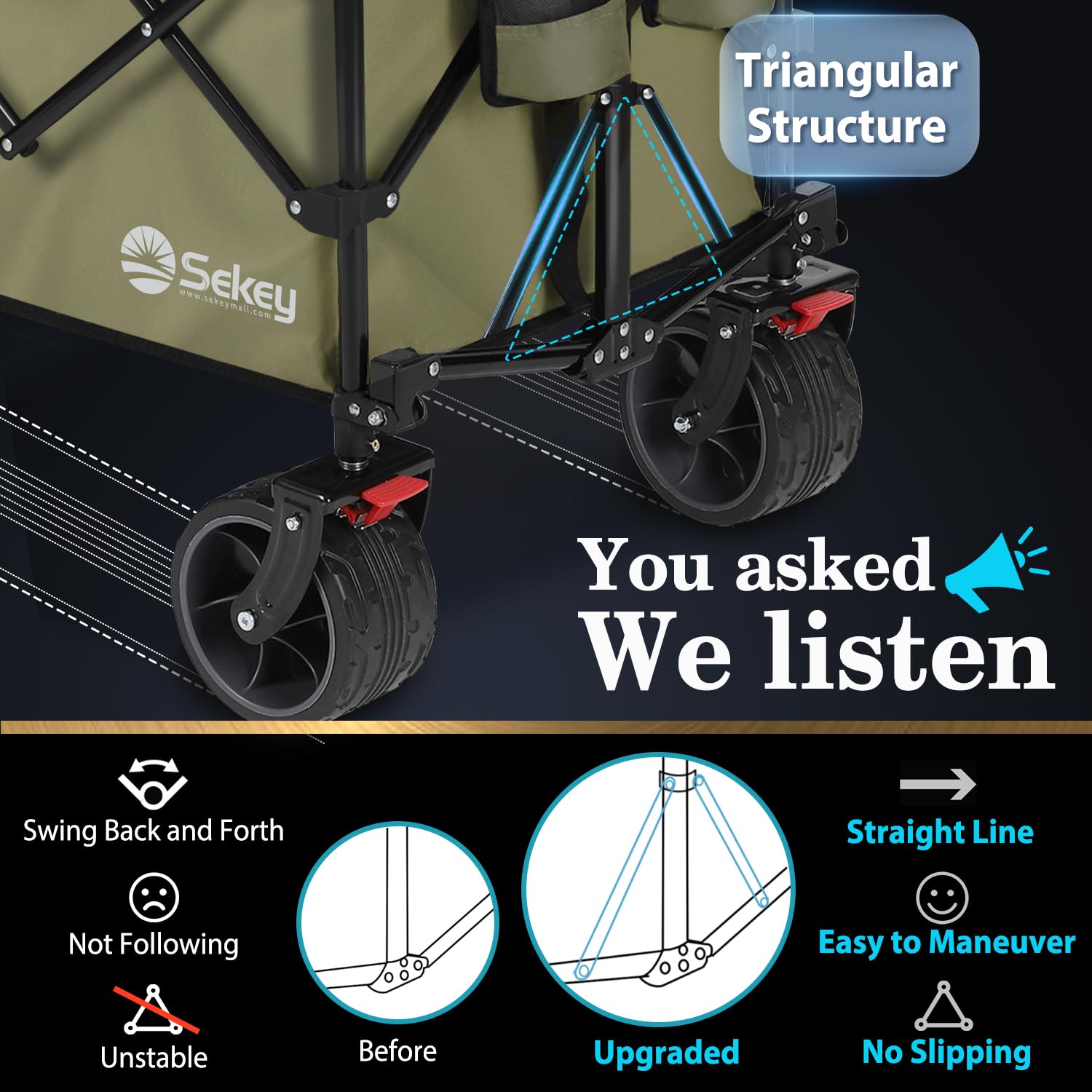 Sekey 200L Folding Festival Trolley with All-Terrain Extra Wide Wheels and Brake, Heavy-Duty Cart Loadable up to 150KG, Patented Four-Directional Garden Tool Organisers Default Title Default Title