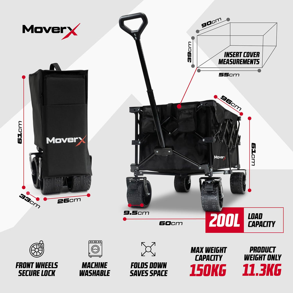 MoverX 200L Festival Trolley on Wheels, Folding Wagon, Portable Camping Cart, Collapsible Foldable Trolly for Beach Outdoor Garden Picnic Shopping Garden Tool Organisers Default Title Default Title