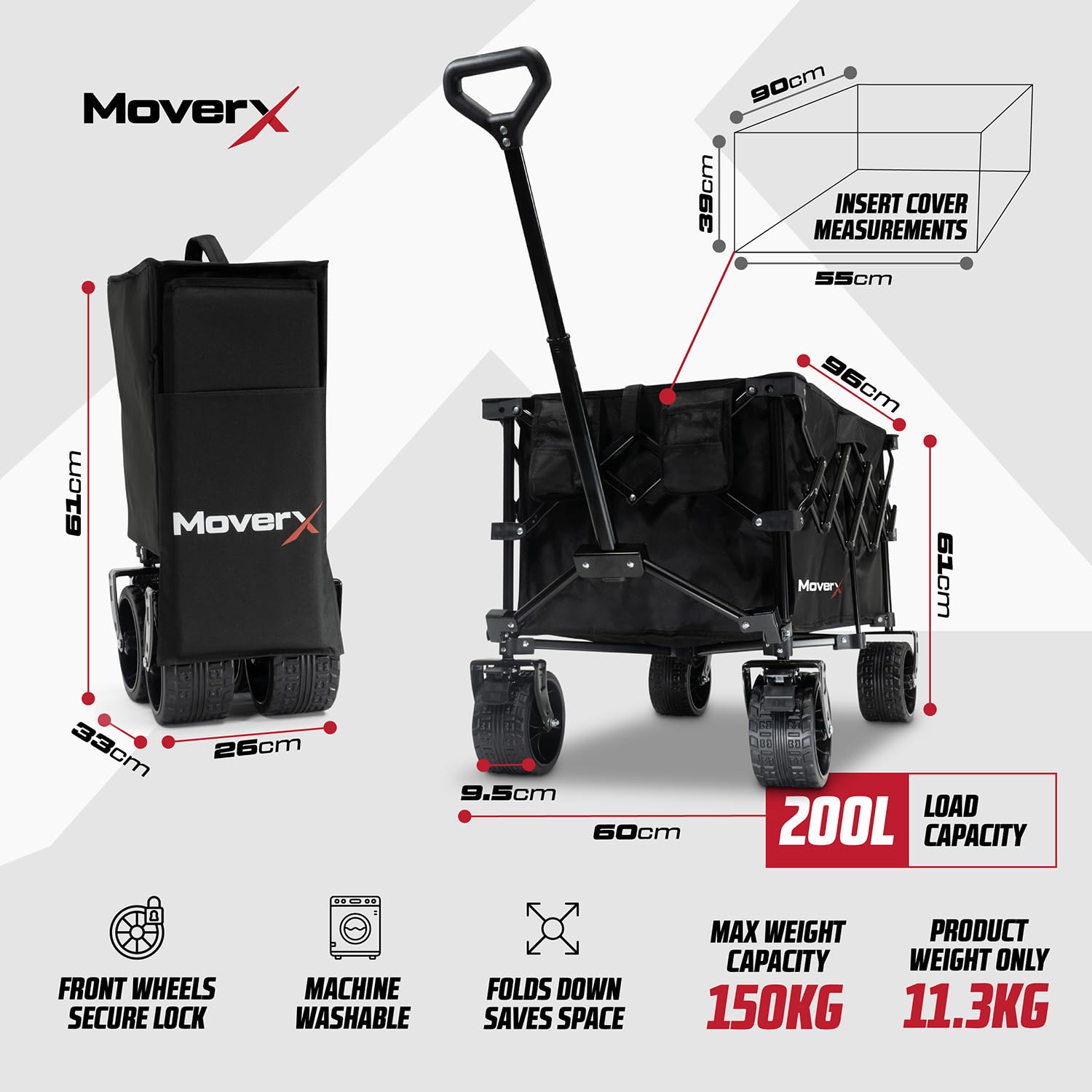 MoverX 200L Festival Trolley on Wheels, Folding Wagon, Portable Camping Cart, Collapsible Foldable Trolly for Beach Outdoor Garden Picnic Shopping Garden Tool Organisers Default Title Default Title