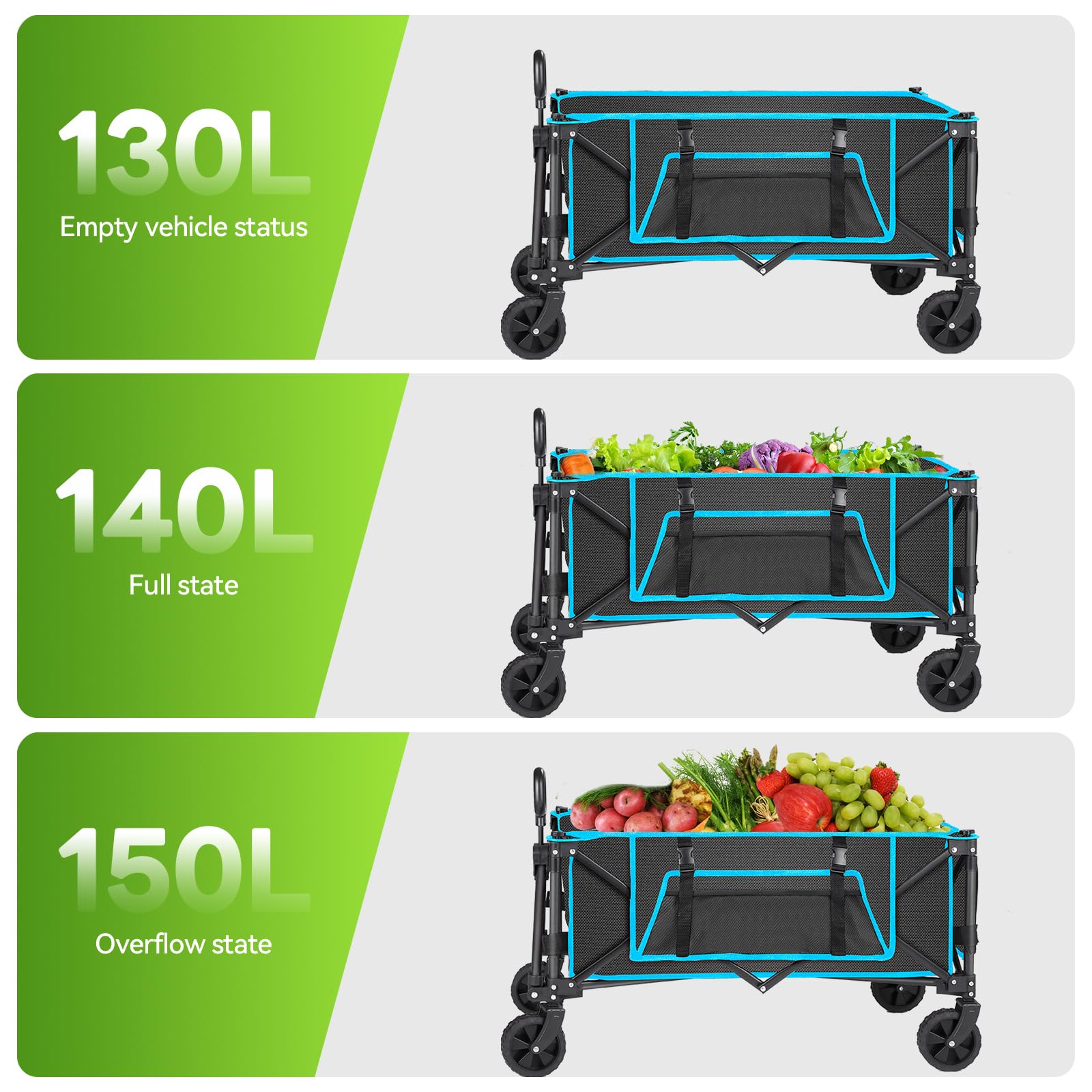Folding Festival Trolley on Wheels - Foldable Camping Cart 150L Pull Along Garden Wagon Heavy Duty Trolley for Beach Shopping Fishing Picnic Outdoor Garden Tool Organisers Default Title Default Title
