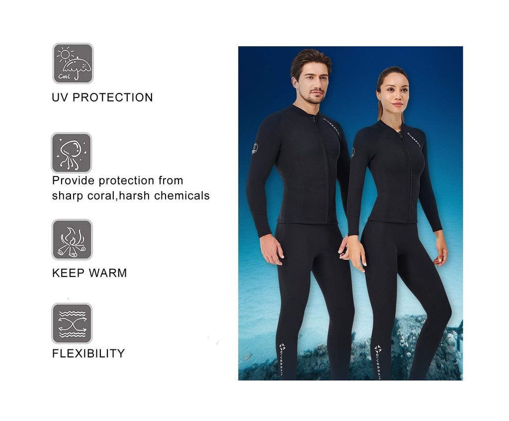 EUPTE 2mm Wetsuits Women/Men Long Sleeve Jacket UPF50+ UV Protection Diving Skin Suit Top for Scuba Diving Snorkeling Surfing Swimming (women, S)