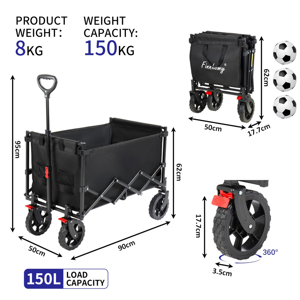 Finnhomy 150L Folding Camping Trolley with Brake, Collapsible Festival Trolley with Removable Wheels, 150KGs Capacity with Drink Holders Garden Tool Organisers Default Title Default Title