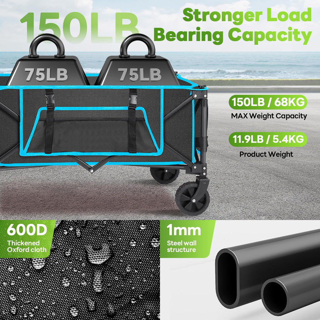 Folding Festival Trolley on Wheels - Foldable Camping Cart 150L Pull Along Garden Wagon Heavy Duty Trolley for Beach Shopping Fishing Picnic Outdoor Garden Tool Organisers Default Title Default Title