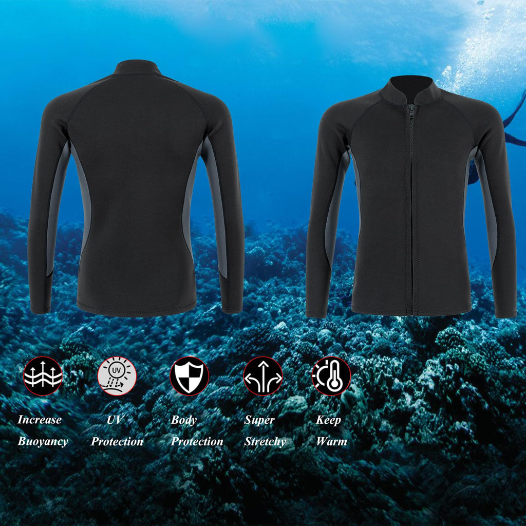 YDQUANI 2mm Wetsuit Top Neoprene Wetsuits Jacket Thermal Long Sleeves Diving Suit for Men Women Open Water Swimming Snorkeling Scuba Diving Surfing