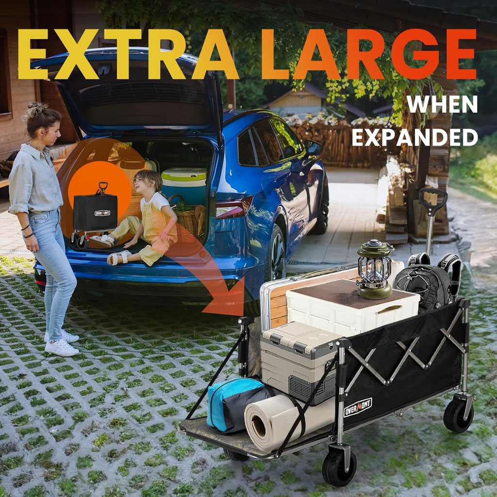 Overmont 300L Folding Festival Trolley Cart - All-terrain Extra Wide Wheels and Brake - Heavy Duty Cart Load up 150KG - with Adjustable Handle & Cover Garden Tool Organisers Default Title Default Title