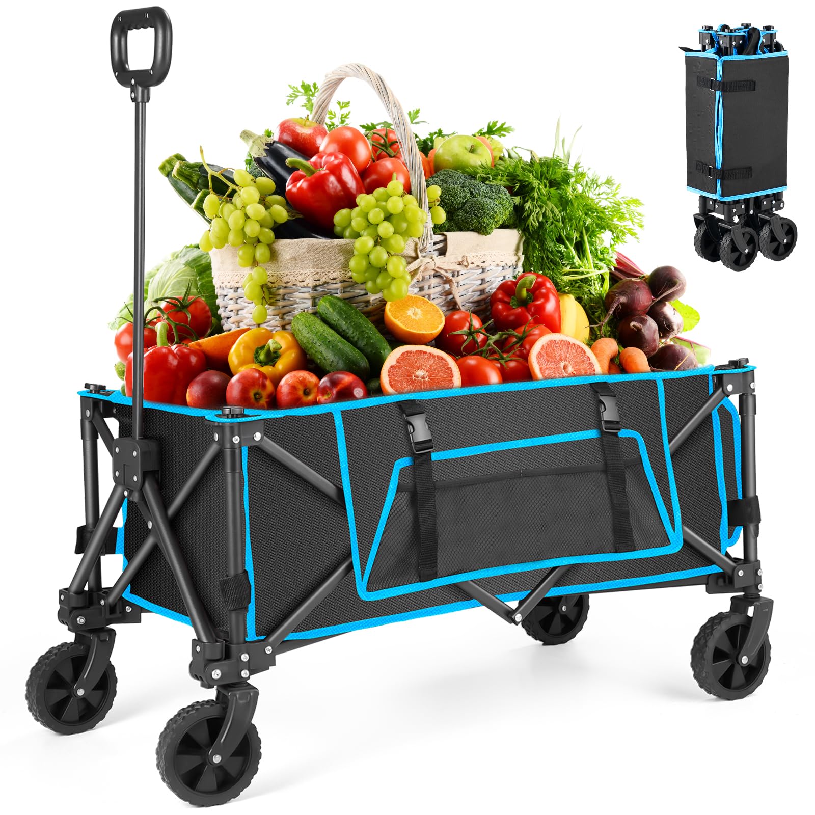 Folding Festival Trolley on Wheels - Foldable Camping Cart 150L Pull Along Garden Wagon Heavy Duty Trolley for Beach Shopping Fishing Picnic Outdoor Garden Tool Organisers Default Title Default Title