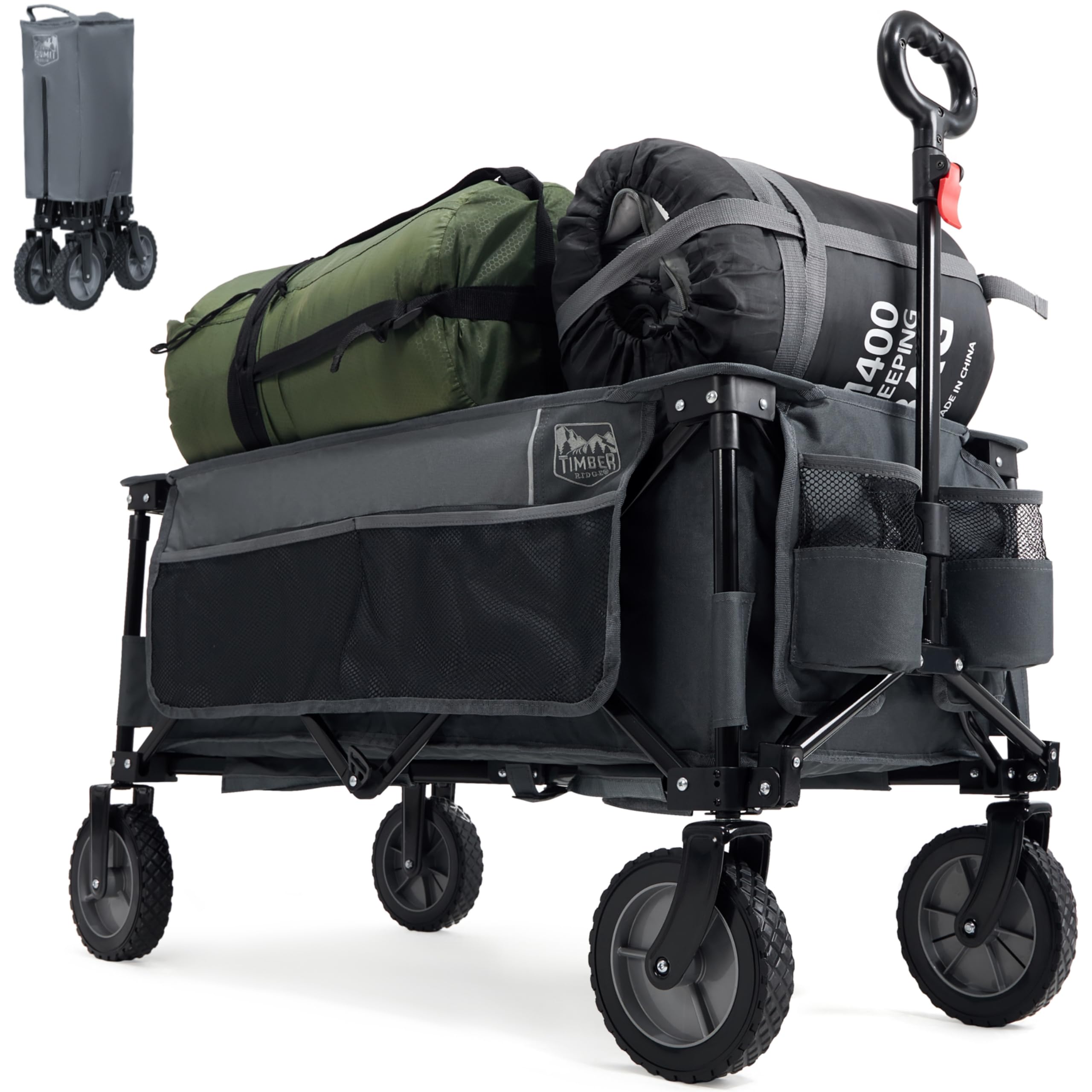TIMBER RIDGE Festival Trolley on Wheels with Adjustable Handle, 135L Collapsible Wagon Cart for Camping Outdoor Picnic Beach Garden, Heavy Duty Garden Tool Organisers Default Title Default Title