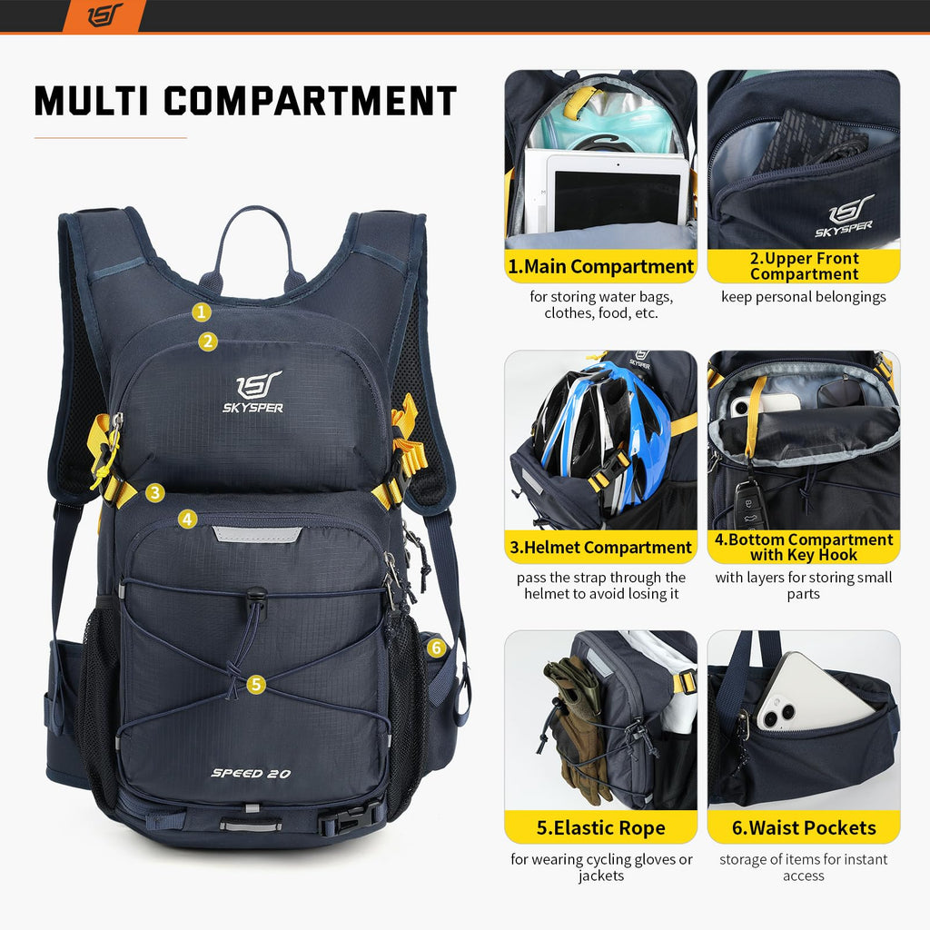 SKYSPER Cycling Backpack 20L Lightweight Bike Backpack for Men Women Running Rucksack for Biking Hiking Climbing(Navyblue) Backpacks Default Title Default Title