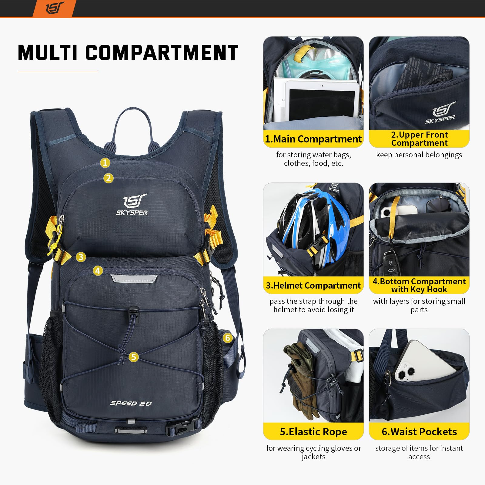 SKYSPER Cycling Backpack 20L Lightweight Bike Backpack for Men Women Running Rucksack for Biking Hiking Climbing(Navyblue) Backpacks Default Title Default Title