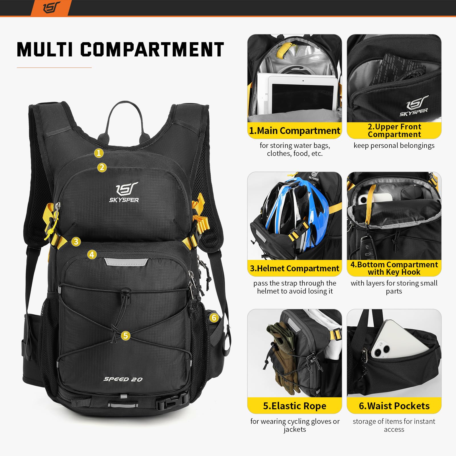 SKYSPER Cycling Backpack 20L Lightweight Bike Backpack for Men Women Running Rucksack for Biking Hiking Climbing(Black) Backpacks Default Title Default Title