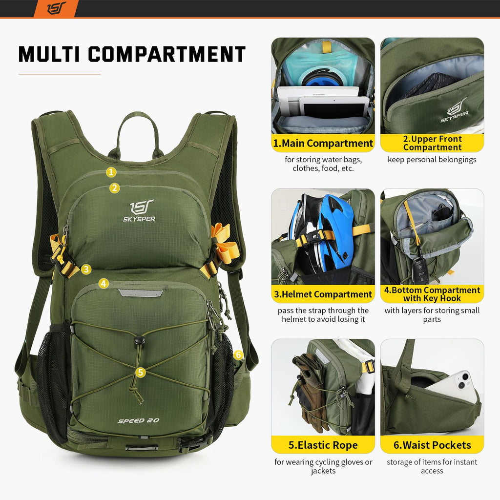 SKYSPER Cycling Backpack 20L Lightweight Bike Backpack for Men Women Running Rucksack for Biking Hiking Climbing(Armygreen) Backpacks Default Title Default Title