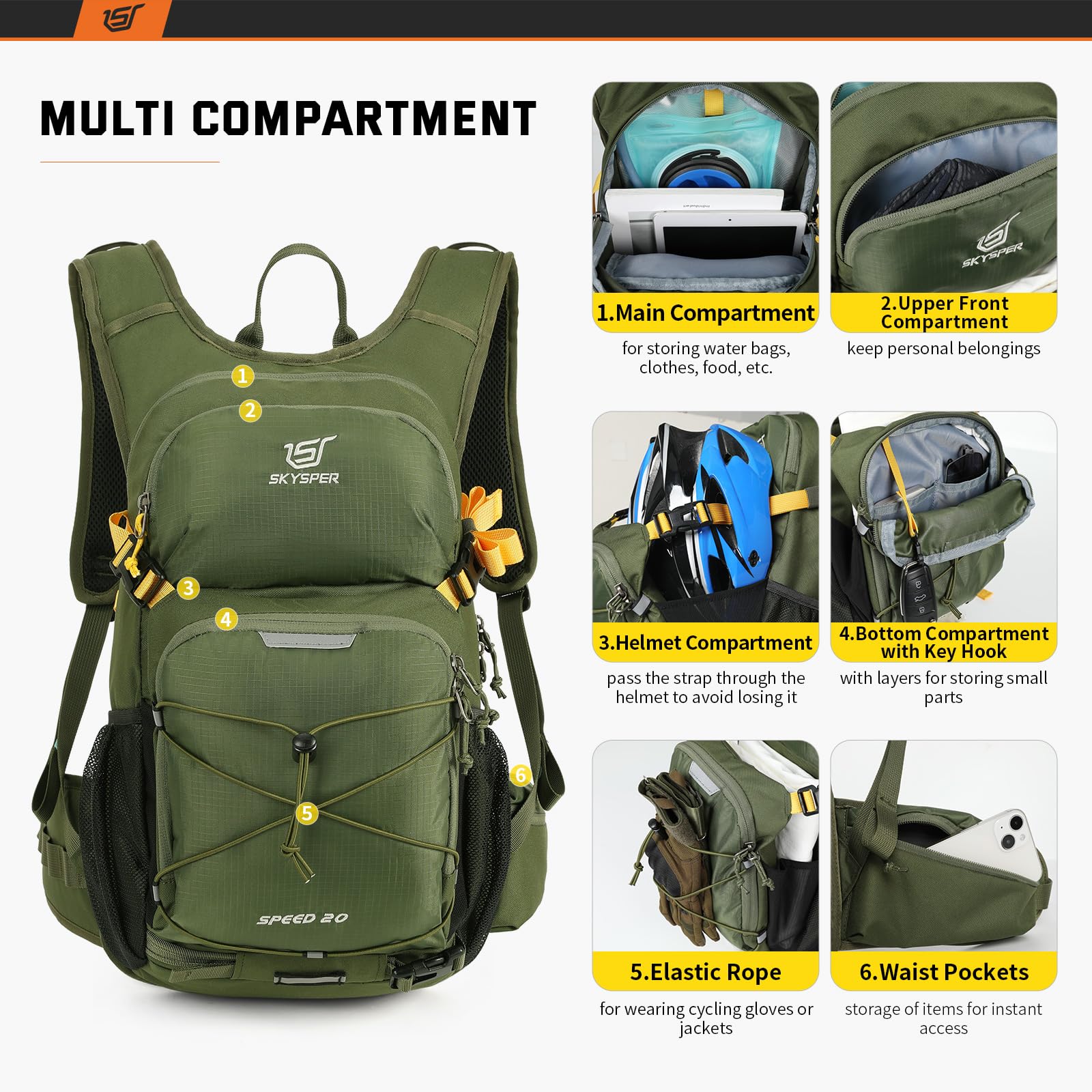 SKYSPER Cycling Backpack 20L Lightweight Bike Backpack for Men Women Running Rucksack for Biking Hiking Climbing(Armygreen) Backpacks Default Title Default Title