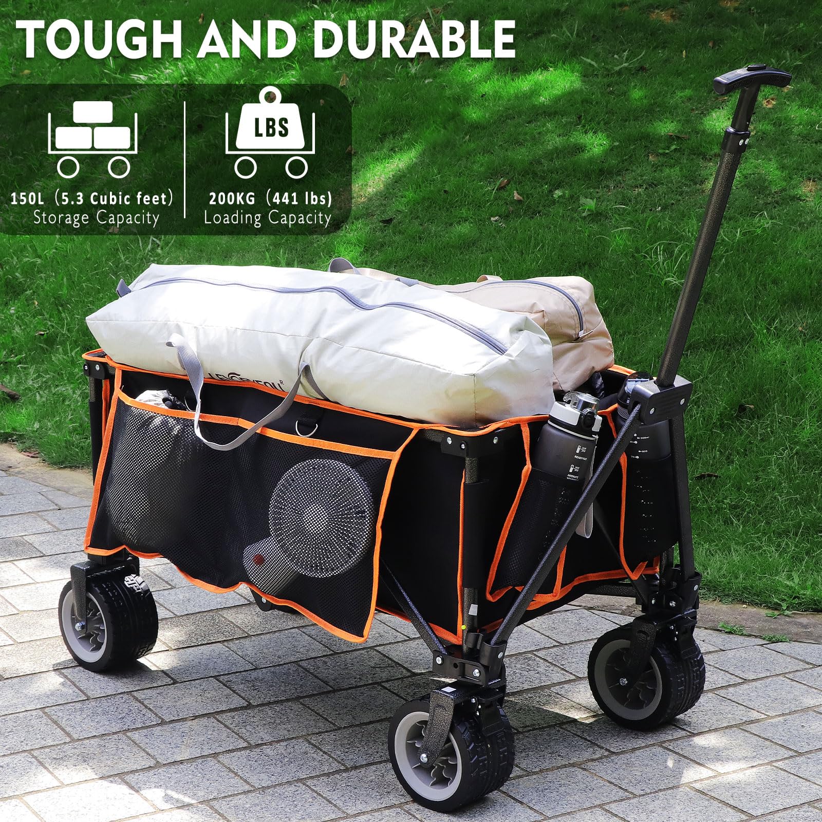 Folding Festival Trolley Collapsible Camping Garden Trolley Cart with 200KG Capacity, Heavy Duty Outdoor Beach Wagon, All Terrain Utility Wagon for Garden Tool Organisers Default Title Default Title