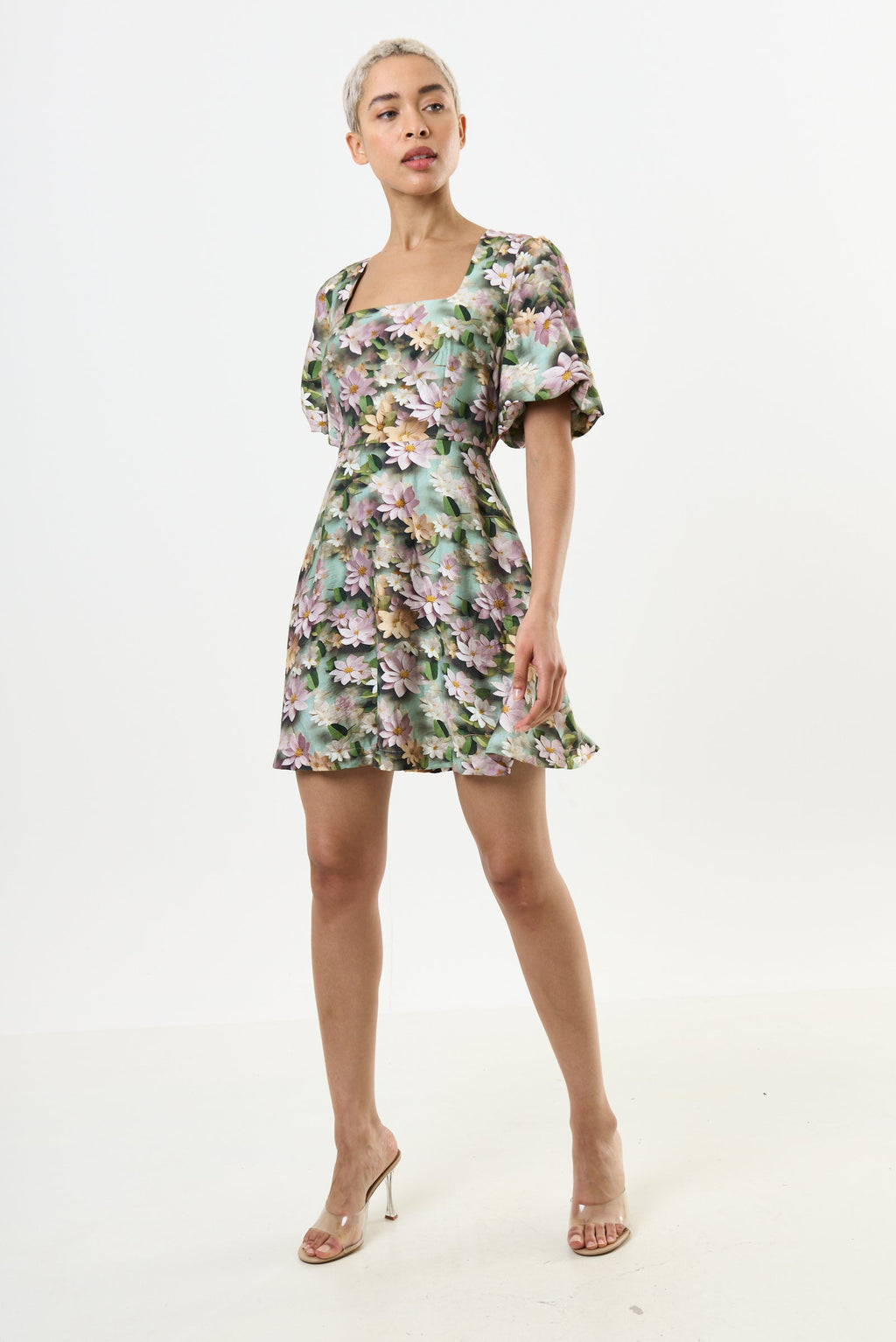 Agata 3D Daisy Print Mini Dress - Green Dresses 8 8 10 12 14 16