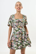 Agata 3D Daisy Print Mini Dress - Green Dresses 8 8 10 12 14 16